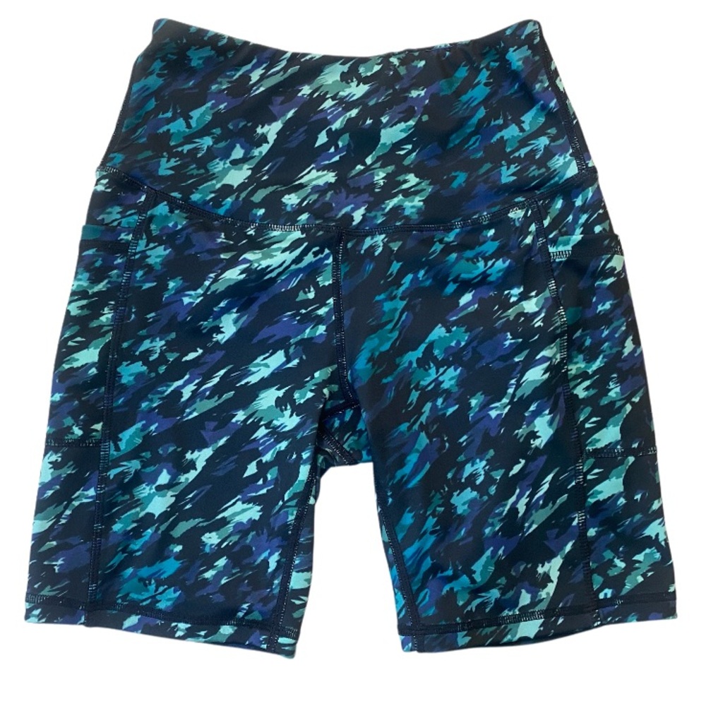 LegEnd Blue Abstract Pattern Spandex Athletic/Yoga Shorts, Size Small